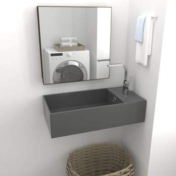  Badezimmer Wand-Waschbecken mit Überlauf Keramik Dunkelgrau
