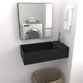  Badezimmer Wand-Waschbecken mit Überlauf Keramik Matt-Schwarz