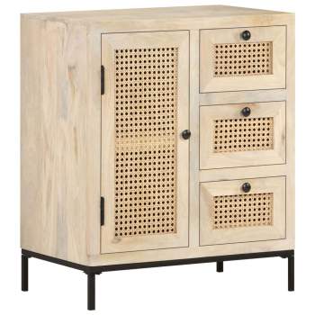  Sideboard 60x35x70 cm Mango Massivholz und Rohrgeflecht