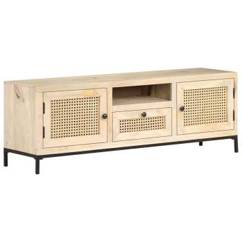  TV-Schrank 120x30x40 cm Mango Massivholz und Rohrgeflecht