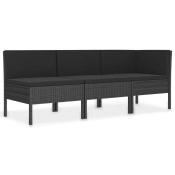 Preview:  3-tlg. Garten-Lounge-Set mit Auflagen Poly Rattan Schwarz