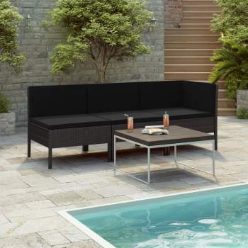  3-tlg. Garten-Lounge-Set mit Auflagen Poly Rattan Schwarz