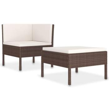  2-tlg. Garten-Lounge-Set mit Auflagen Poly Rattan Braun