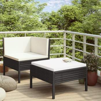  2-tlg. Garten-Lounge-Set mit Auflagen Poly Rattan Schwarz