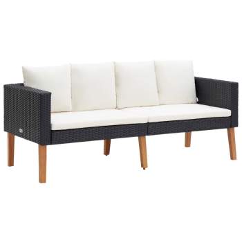  2-Sitzer-Gartensofa mit Auflagen Poly Rattan Schwarz