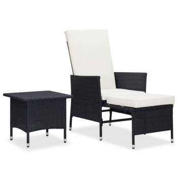  2-tlg. Garten-Lounge-Set mit Kissen Poly Rattan Schwarz