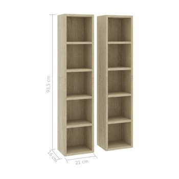  CD-Regale 2 Stk. Sonoma-Eiche 21x16x93,5 cm Holzwerkstoff