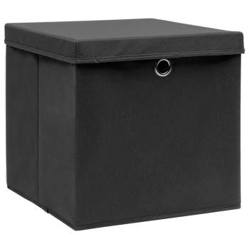 325190  Storage Boxes with Covers 10 pcs 28x28x28 cm Black