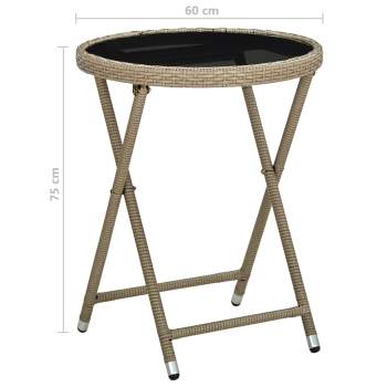  Beistelltisch Beige 60 cm Poly Rattan und Hartglas