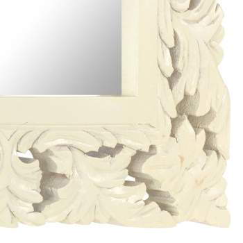  Spiegel Handgeschnitzt Weiß 50x50 cm Massivholz Mango