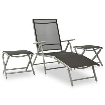 3-tlg. Garten-Lounge-Set Textilene und Aluminium Silbern