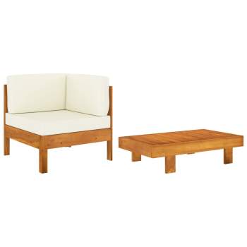  2-tlg. Garten-Lounge-Set mit Cremeweißen Kissen Akazienholz