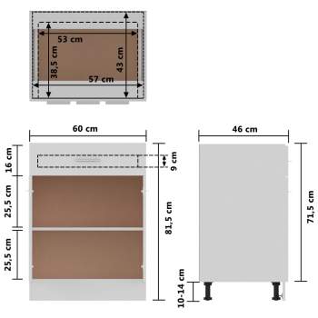  Schubunterschrank Weiß 60x46x81,5 cm Holzwerkstoff