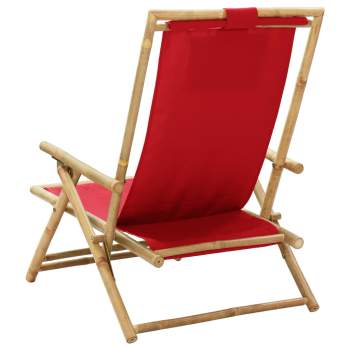 Relaxstuhl Verstellbar Rot Bambus und Stoff