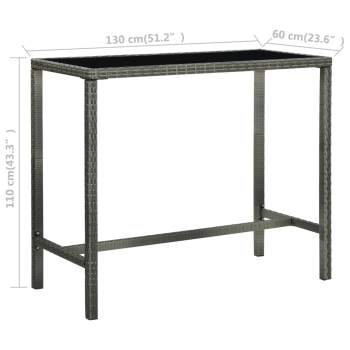  Garten-Bartisch Grau 130x60x110 cm Poly Rattan und Glas