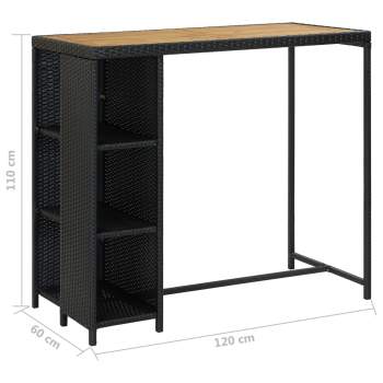  Bartisch mit Regal Schwarz 120x60x110 cm Poly Rattan