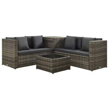  4-tlg. Garten-Lounge-Set mit Kissen Poly Rattan Grau