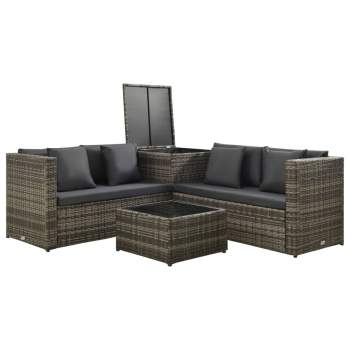  4-tlg. Garten-Lounge-Set mit Kissen Poly Rattan Grau