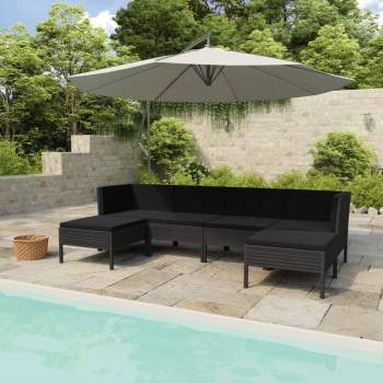  6-tlg. Garten-Lounge-Set mit Auflagen Poly Rattan Schwarz