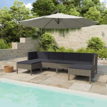  6-tlg. Garten-Lounge-Set mit Auflagen Poly Rattan Grau