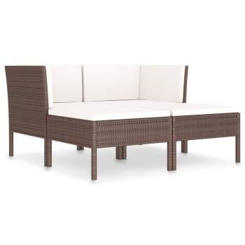  4-tlg. Garten-Lounge-Set mit Auflagen Poly Rattan Braun