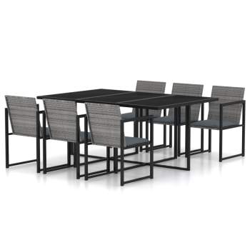  7-tlg. Garten-Essgruppe mit Kissen Poly Rattan Grau
