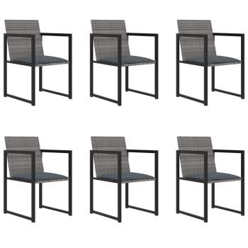 Preview:  7-tlg. Garten-Essgruppe mit Kissen Poly Rattan Grau