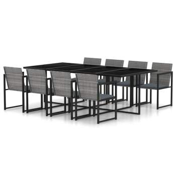  9-tlg. Garten-Essgruppe mit Kissen Poly Rattan Grau