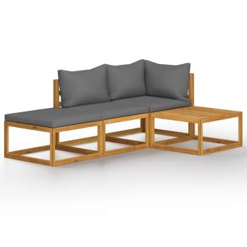  4-tlg. Garten-Lounge-Set mit Auflagen Massivholz Akazie