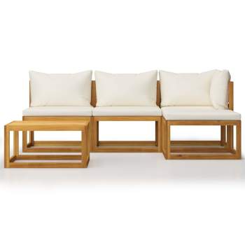 Preview:  5-tlg. Garten-Lounge-Set mit Auflagen Creme Massivholz Akazie