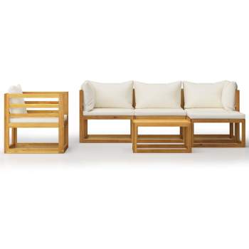 Preview:  6-tlg. Garten-Lounge-Set mit Auflagen Creme Massivholz Akazie