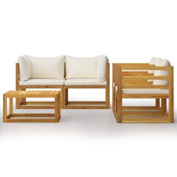  5-tlg. Garten-Lounge-Set mit Auflagen Creme Massivholz Akazie