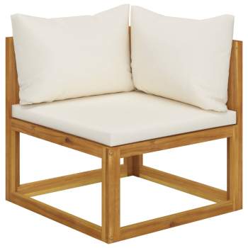  5-tlg. Garten-Lounge-Set mit Auflagen Creme Massivholz Akazie