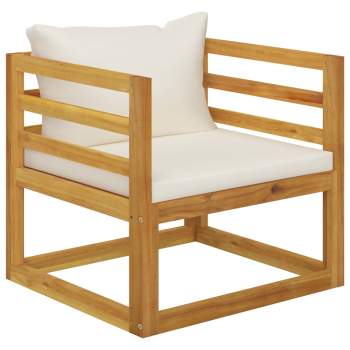  5-tlg. Garten-Lounge-Set mit Auflagen Creme Massivholz Akazie