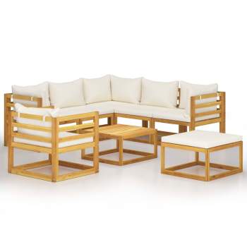  8-tlg. Garten-Lounge-Set mit Auflagen Creme Massivholz Akazie