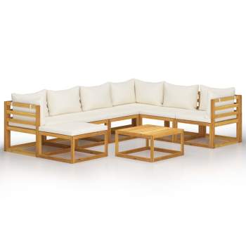  8-tlg. Garten-Lounge-Set mit Auflagen Creme Massivholz Akazie