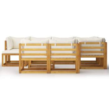 Preview:  10-tlg. Garten-Lounge-Set mit Auflagen Creme Massivholz Akazie