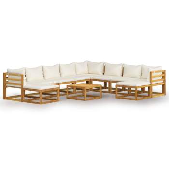  11-tlg. Garten-Lounge-Set mit Auflagen Creme Massivholz Akazie