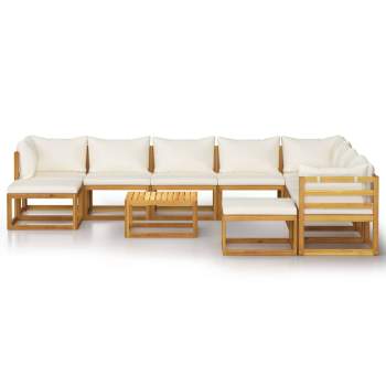 Preview:  11-tlg. Garten-Lounge-Set mit Auflagen Creme Massivholz Akazie