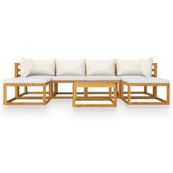 Preview:  7-tlg. Garten-Lounge-Set mit Auflagen Creme Massivholz Akazie