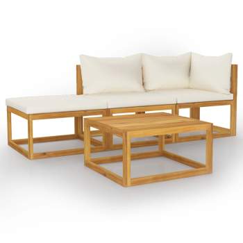  4-tlg. Garten-Lounge-Set mit Auflagen Creme Massivholz Akazie
