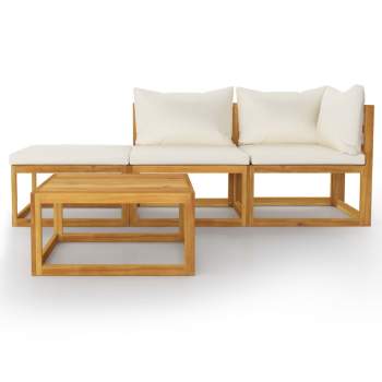 Preview:  4-tlg. Garten-Lounge-Set mit Auflagen Creme Massivholz Akazie
