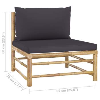  3-tlg. Garten-Lounge-Set mit Dunkelgrauen Kissen Bambus