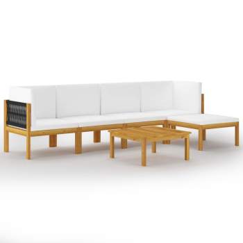  6-tlg. Garten-Lounge-Set mit Kissen Cremeweiß Massivholz Akazie