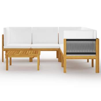 Preview:  6-tlg. Garten-Lounge-Set mit Kissen Cremeweiß Massivholz Akazie
