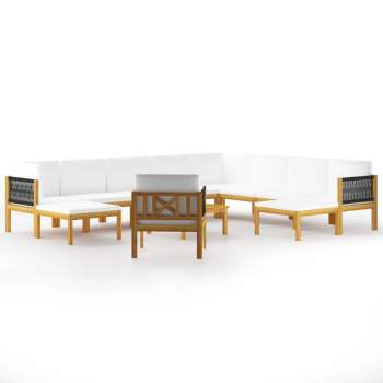  12-tlg. Garten-Lounge-Set mit Kissen Cremeweiß Massivholz Akazie
