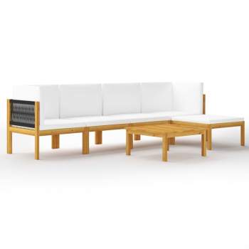  6-tlg. Garten-Lounge-Set mit Kissen Cremeweiß Massivholz Akazie