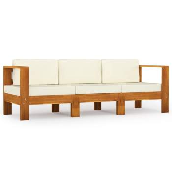  3-Sitzer-Gartensofa mit Cremeweißen Auflagen Massivholz Akazie