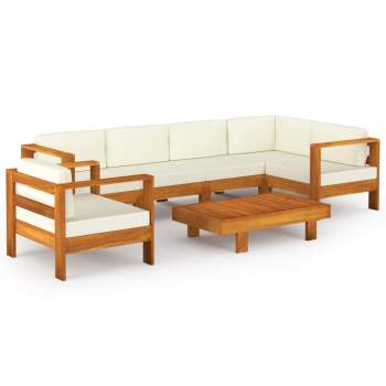  7-tlg. Garten-Lounge-Set mit Creme Auflagen Massivholz Akazie