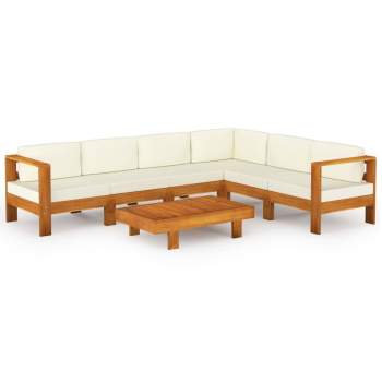  7-tlg. Garten-Lounge-Set mit Creme Auflagen Massivholz Akazie